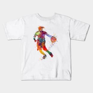 Girl Basketball Player Athlete Watercolor Silhouette Kids T-Shirt